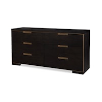 Contemporary 6-Drawer Dresser with Gold Accents - Mocha