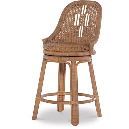 Transitional Swivel Counter Stool with Wicker Seat