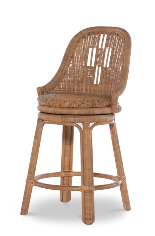 Transitional Swivel Counter Stool with Wicker Seat