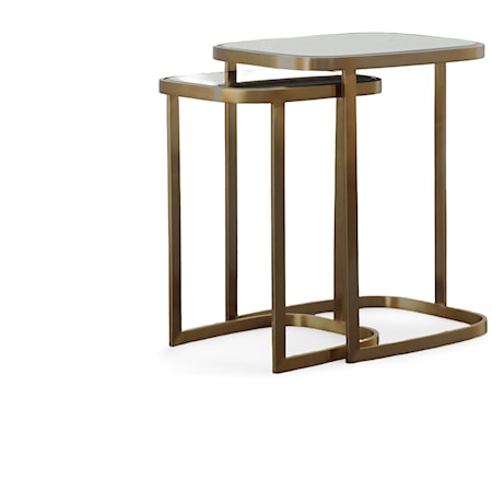 Bohdi Contemporary Antiques Brass Nesting Tables with Clear Mirrored Top