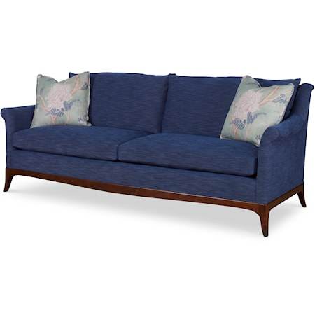 Traditional Exposed Wood Leg Sofa with Rolled Arms