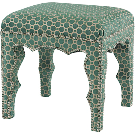Traditional Accent Stool with Sculpted Upholstered Legs