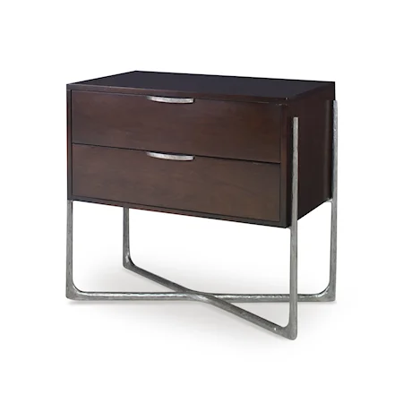 Mid-Century Modern Two-Drawer Nightstand with Metal Base