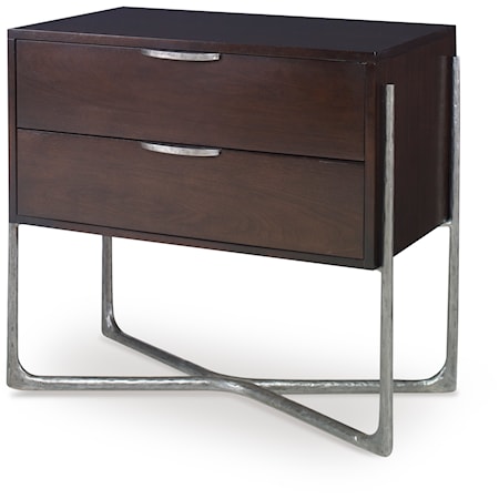 Mid-Century Modern Two-Drawer Nightstand with Metal Base