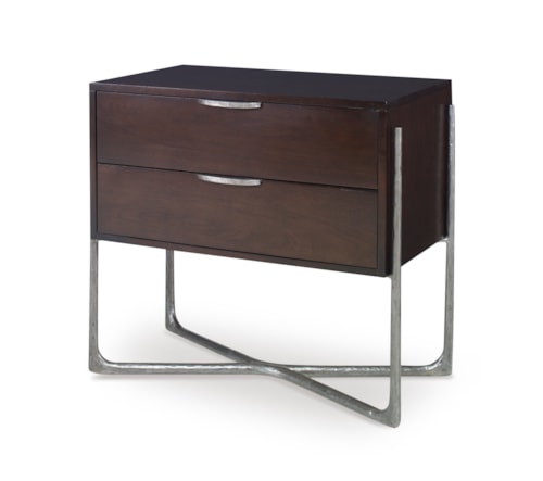 Mid-Century Modern Two-Drawer Nightstand with Metal Base