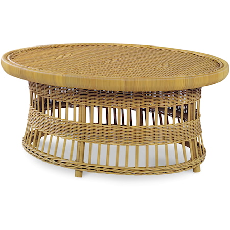 Mainland Wicker Oval Cocktail Table W/ Tempered Glass