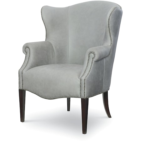 Dukane Transitional Wing Back Leather Accent Chair with Nailhead Trim