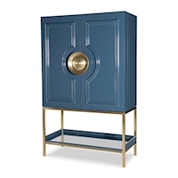 Contemporary Blue Bar Cabinet with Gold Accents
