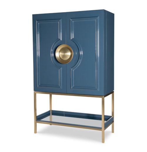 Contemporary Blue Bar Cabinet with Gold Accents