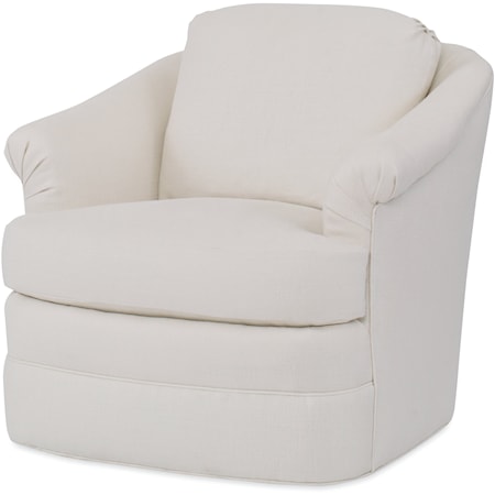 Transitional Swivel Barrel Chair with Thin Pleated Rolled Arms