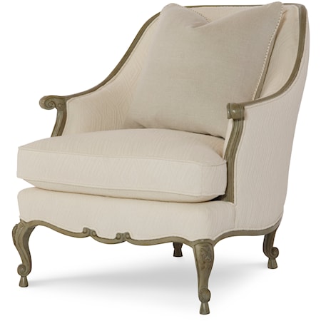 Traditional Wood Arm Wing Back Chair with Scrolled Legs