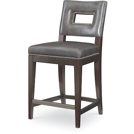 Campe Transitional Leather Counter Stool with Tapered Wood Legs