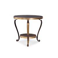 Traditional Antique Metal Lamp Table with Gold Leaf Pattern Details