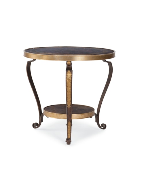 Traditional Antique Metal Lamp Table with Gold Leaf Pattern Details