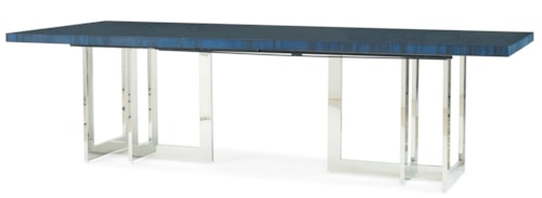 Mid-Century Modern Satin Walnut Dining Table with Metal Double Pedestal Base