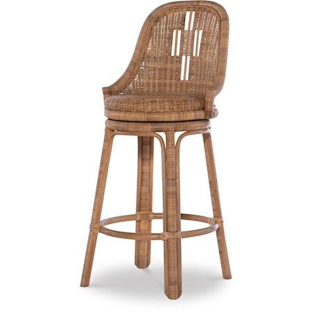 Transitional Swivel Barstool with Wicker Seat