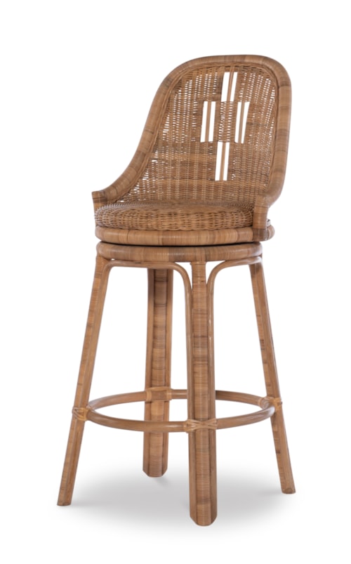 Transitional Swivel Barstool with Wicker Seat