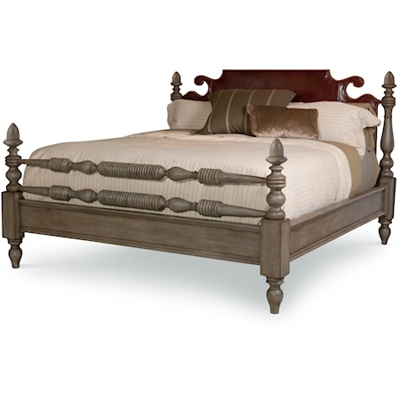 Traditional Lakehouse King Bed with Upholstered Headboard