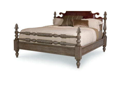 Traditional Lakehouse King Bed with Upholstered Headboard