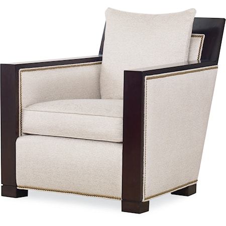 Contemporary Wood Arm Accent Chair with Wood Top Rail