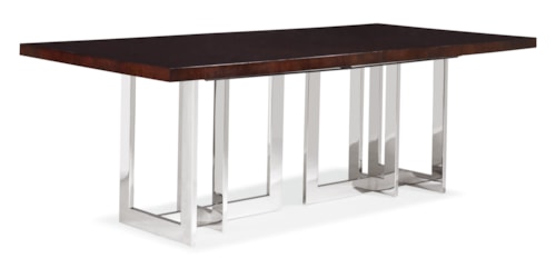 Mid-Century Modern Satin Walnut Dining Table with Metal Double Pedestal Base
