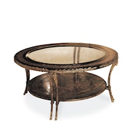 Round Contemporary Cocktail Table with Inlaid Brass Trim