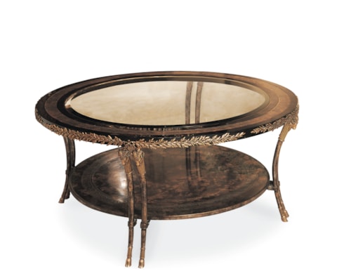 Round Contemporary Cocktail Table with Inlaid Brass Trim