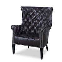 Empress Traditional Leather Wingback Accent Chair with Button Tufting
