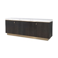 Contemporary 4-Door Credenza with Gold Accents and White Marble Top