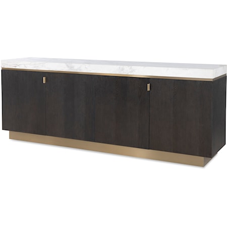Contemporary 4-Door Credenza with Gold Accents and White Marble Top