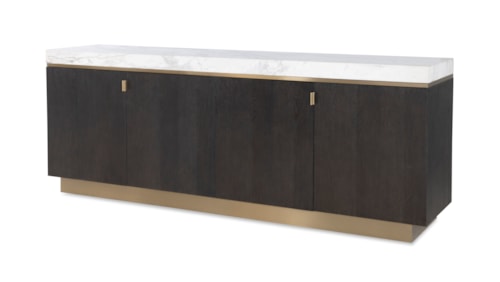 Contemporary 4-Door Credenza with Gold Accents and White Marble Top