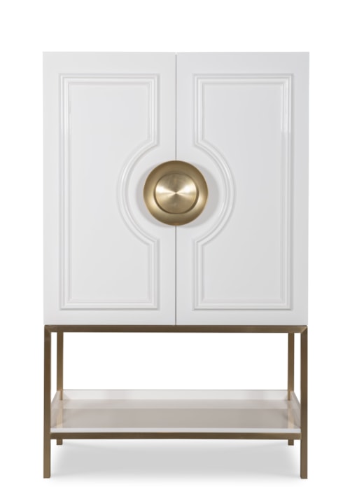 Contemporary White Bar Cabinet with Gold Accents