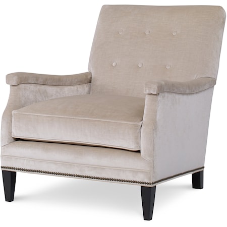 Transitional Tufted-Back Accent Chair with Exposed Wood Legs