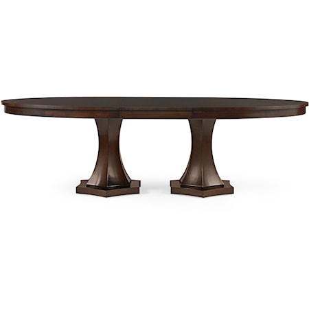Transitional Double Pedestal Dining Table with Two 22" Apron Leaves