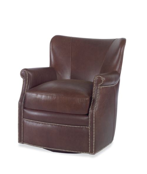 Prairie Transitional Leather Swivel Chair with Nailhead Trim