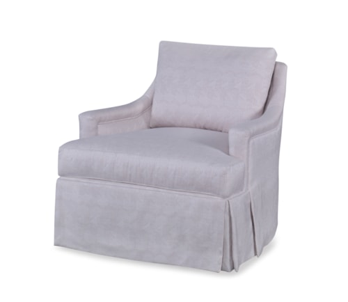 Transitional Skirted Swivel Chair with Weltless Cushions