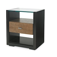 Contemporary 1-Drawer Nightstand with Open Shelves and Glass Top