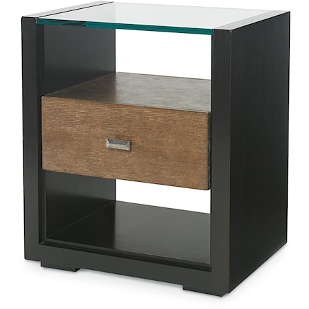 Contemporary 1-Drawer Nightstand with Open Shelves and Glass Top