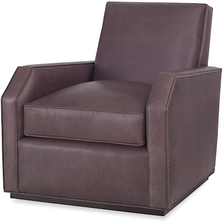 Contemporary Swivel Chair with Angled Scooped Arms