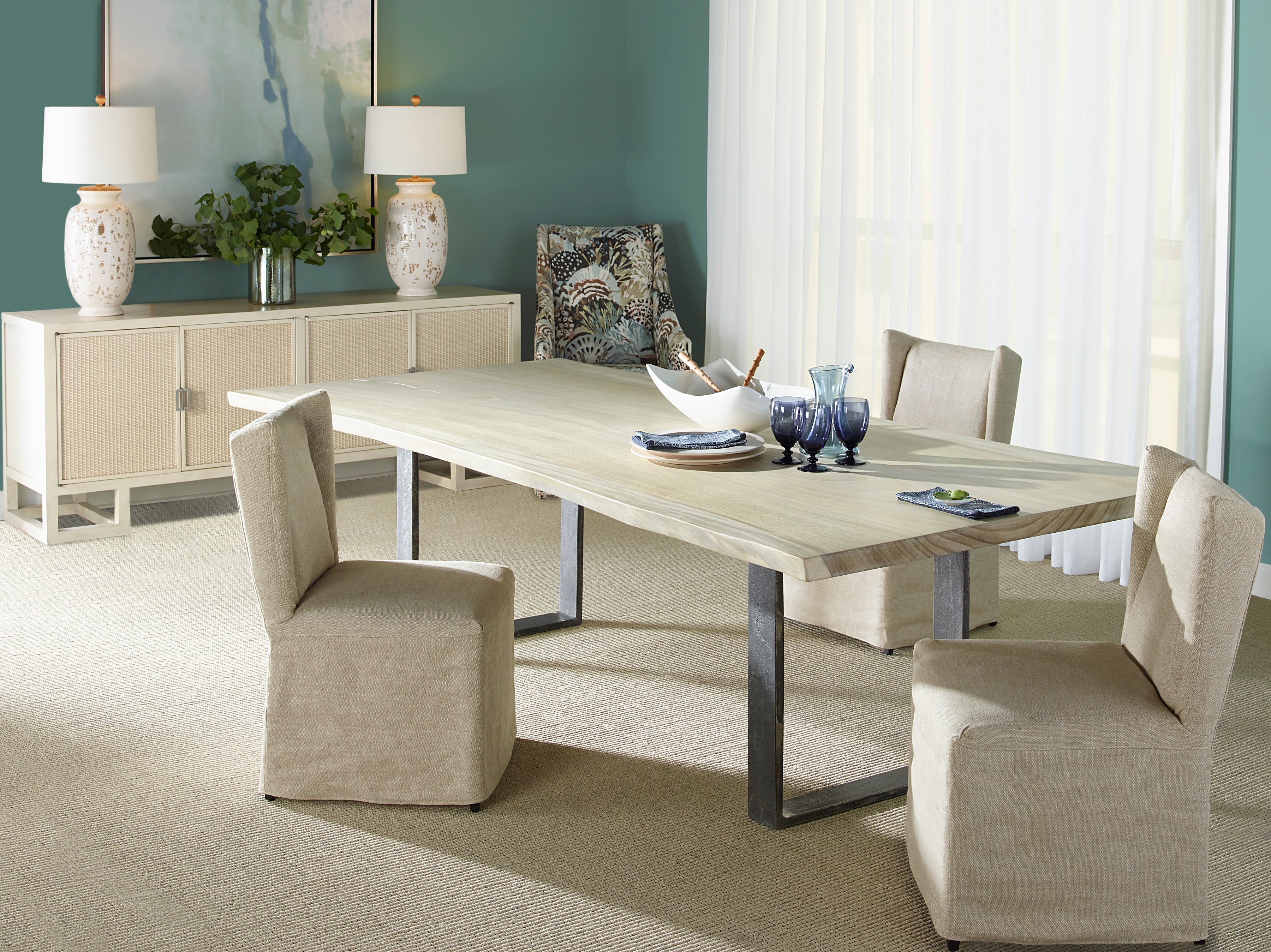 108Guan.Slab Dining Tbl-Cast Iron Strap