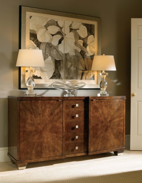 Transitional 5-Drawer Credenza with Adjustable Shelves