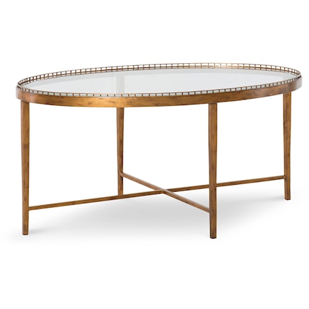 Logan Transitional Gold Leaf Metal Oval Cocktail Table