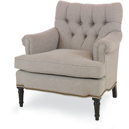 Transitional Tufted-Back Accent Chair with Turned Legs