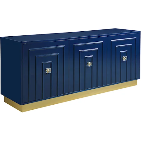 Contemporary Navy Lacquer Sideboard with Gold Base
