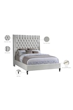 Meridian Furniture Fritz Contemporary Upholstered Cream Velvet Full Bed with Tufting