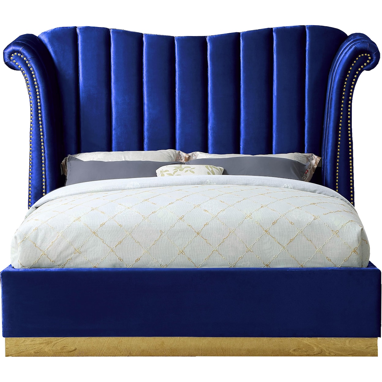 Meridian Furniture Flora Upholstered Navy Velvet King Bed 