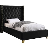 Contemporary Upholstered Black Velvet Twin Bed