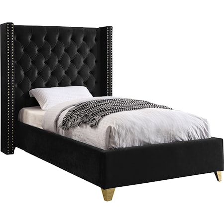 Upholstered Black Velvet Twin Bed