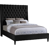 Contemporary Upholstered Black Velvet Full Bed with Tufting