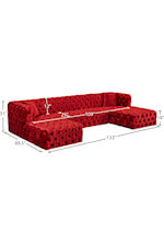 Meridian Furniture Coco 3-Piece Red Velvet Sectional Sofa with Tufting